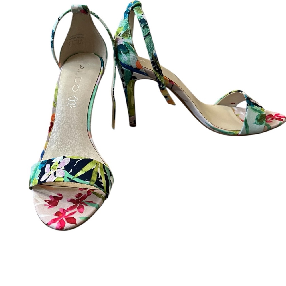 Aldo Tropical Floral Heels Vibrant Stiletto Sandals satin